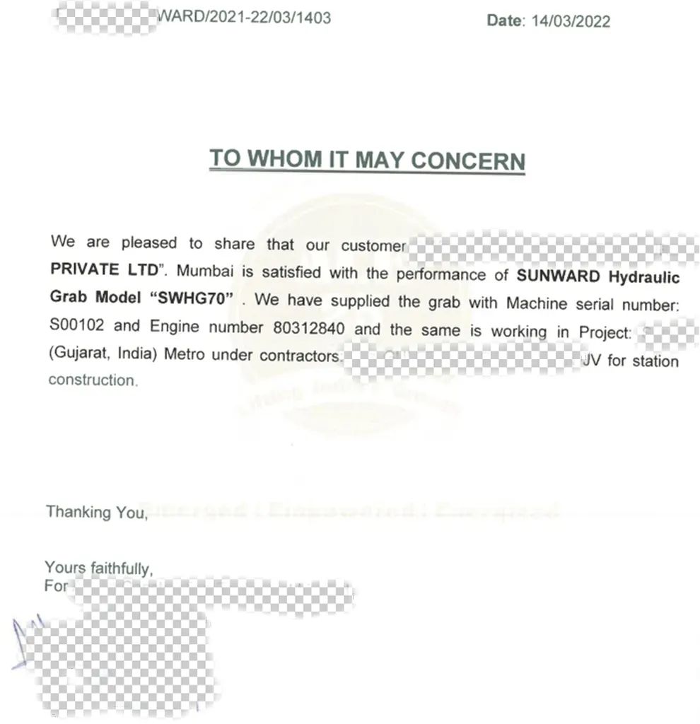 感激信！bti体育智能SWHG70液压抓斗助力海表基础施工获注定